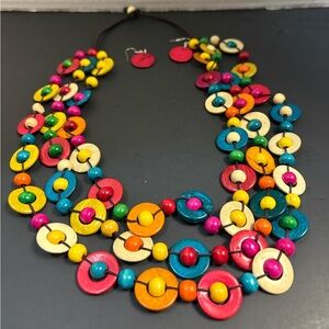 Colorful Beaded Necklace and Earring Set, New